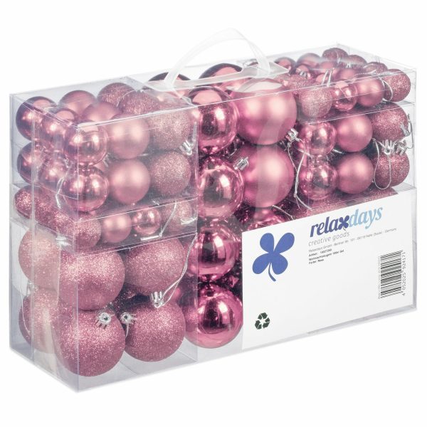 Relaxdays kerstballen - 100x st - roze - 3, 4 en 6 cm - kunststof - mat/glans/glitter