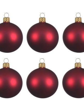 Kerstballen set - 6x stuks - donker rood - glas - 6 cm - mat - kerstversiering