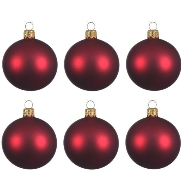 Kerstballen set - 6x stuks - donker rood - glas - 6 cm - mat - kerstversiering