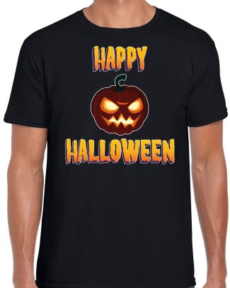 Happy Halloween horror pompoen verkleed t-shirt zwart voor heren