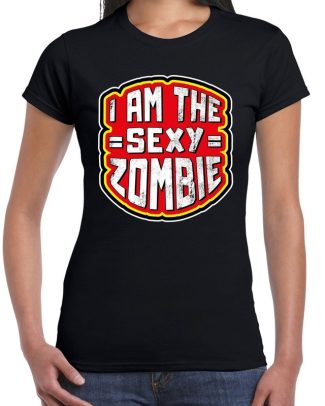 Halloween sexy zombie verkleed t-shirt zwart voor dames