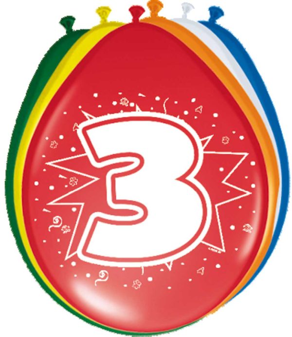 3 Jaar Verjaardag Ballonnen - 8 stuks
