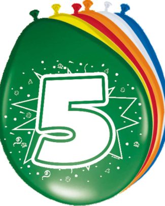 5 Jaar Ballonnen Meerkleurig - 8 stuks