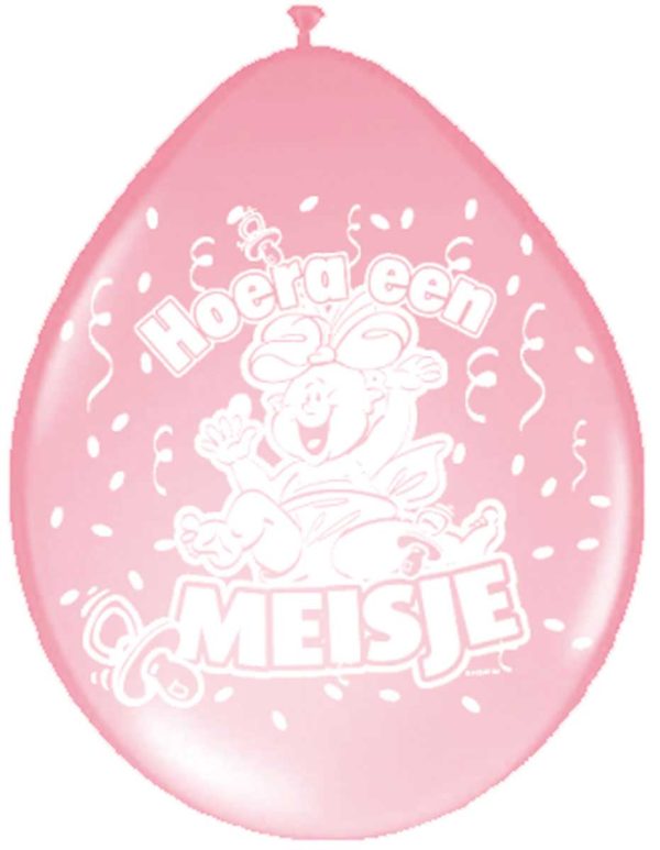 Geboorteballonnen Hoera een Meisje 30cm - 8 stuks