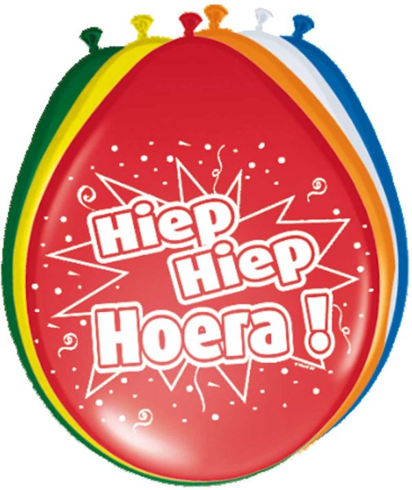 Hiep Hiep Hoera verjaardagsballonnen - 8 stuks