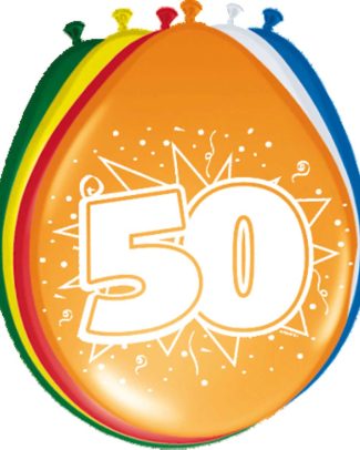 50 Jaar Ballonnen Meerkleurig - 8 stuks