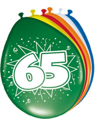 65 Jaar Ballonnen Meerkleurig - 8 stuks