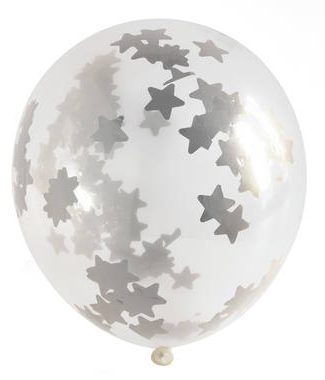 Ballonnen met Zilveren Sterren Confetti met Tassel Slinger- 3stk
