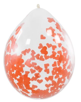 Ballonnen met Rode Hartjes Confetti 30cm - 4 stuks