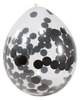 Ballonnen met Zwarte Confetti 30cm - 4 stuks