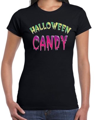 Halloween candy snoepje verkleed t-shirt zwart voor dames