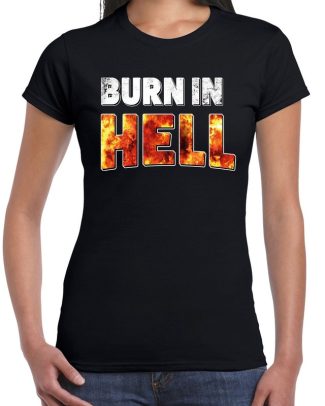 Halloween burn in hell verkleed t-shirt zwart voor dames