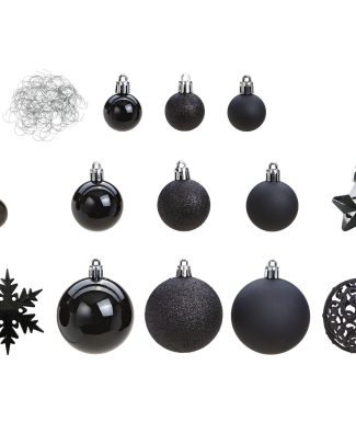 Pakket met 110x stuks kunststof kerstballen/ornamenten met piek zwart