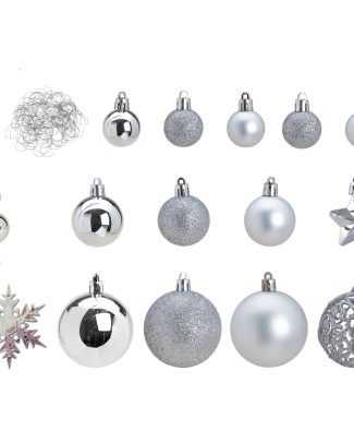 Kerstballen - 110 stuks - zilver - inclusief piek - kunststof - set