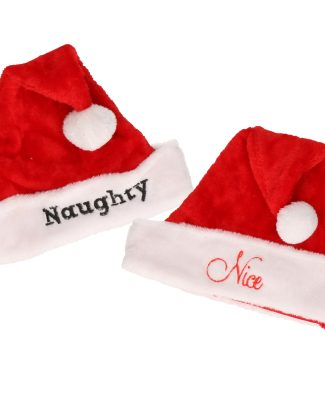 Kerstmutsen set - Nice en Naughty - voor volwassenen - pluche