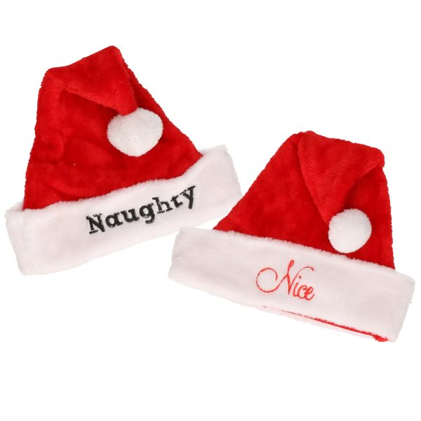Kerstmutsen set - Nice en Naughty - voor volwassenen - pluche