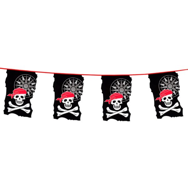 Piraten thema vlaggenlijn - doodshoofd - 10 meter - kunststof - piraten kinderfeestje