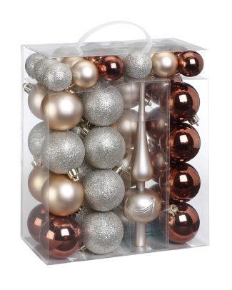 Kerstballen -47x st met piek -kunststof - 4-6 cm -bruin/parel/zilver