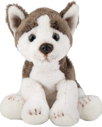 Suki Gifts pluche knuffel hond Husky - 13 cm - grijs/wit - Honden knuffels
