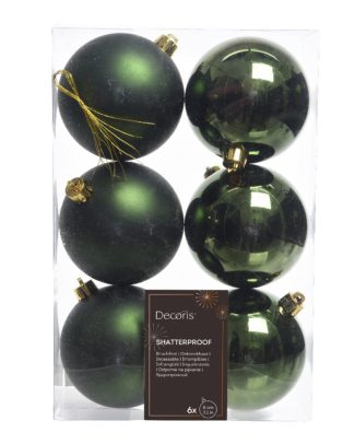Decoris Kerstballen - 6x st - donkergroen - D8 cm - kunststof - kerstversiering