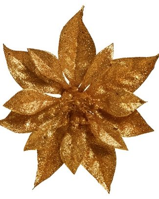 1x Kerstboomversiering bloem op clip koperen kerstster 18 cm