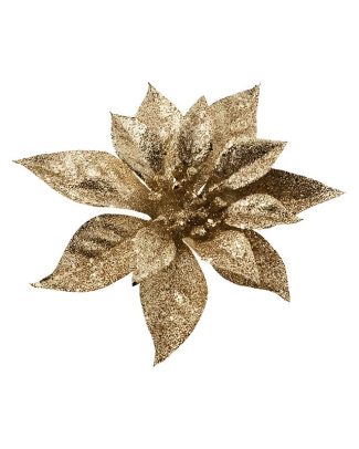 Kersthanger - bloem - op clip - goud - 18 cm - Kerstboomversiering