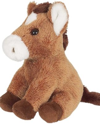 Pluche knuffel dier Paardje - 15 cm - lichtbruin - Paarden knuffels - boerderij dieren