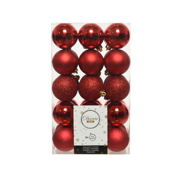 Decoris kerstballen - 30x st - rood - D6 cm - kunststof - kerstversiering