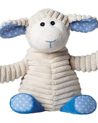 Magnetron knuffel - schaap - wit/blauw - 27 cm - pluhe - warmteknuffel