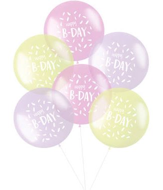 XL Ballonnen Happy B-Day Pastel Roze - 6stk