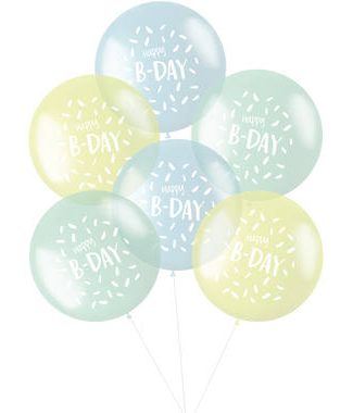 XL Ballonnen Happy B-Day Pastel Blauw - 6stk