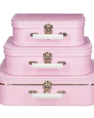 Decoratie teken koffertje roze met stippen 25 cm -