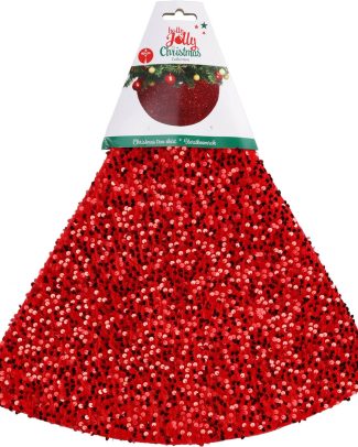 Kerstboomrok - rood - 90 cm - pailletten- polyester - rond - kerstboomrokken