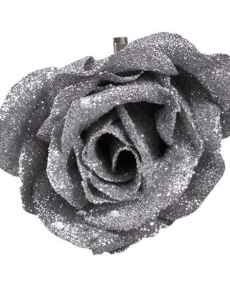 Kersthanger - bloem - op clip  - zilver - 9 cm - Kerstboomversiering