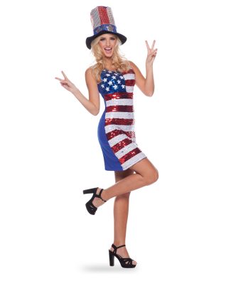 Glitterjurk Amerikaanse Vlag USA - Dames M-L