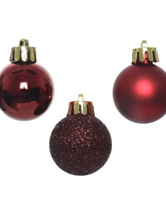Mini kerstballen - 14x st - donkerrood - D3 cm - kunststof - kerstversiering