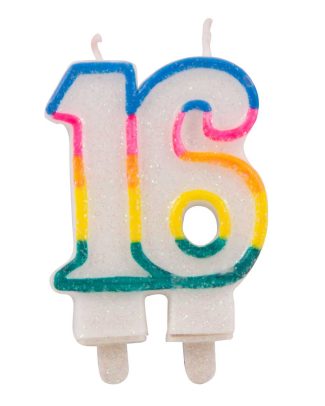 16 Jaar Glitterkaarsjes met 2 houders