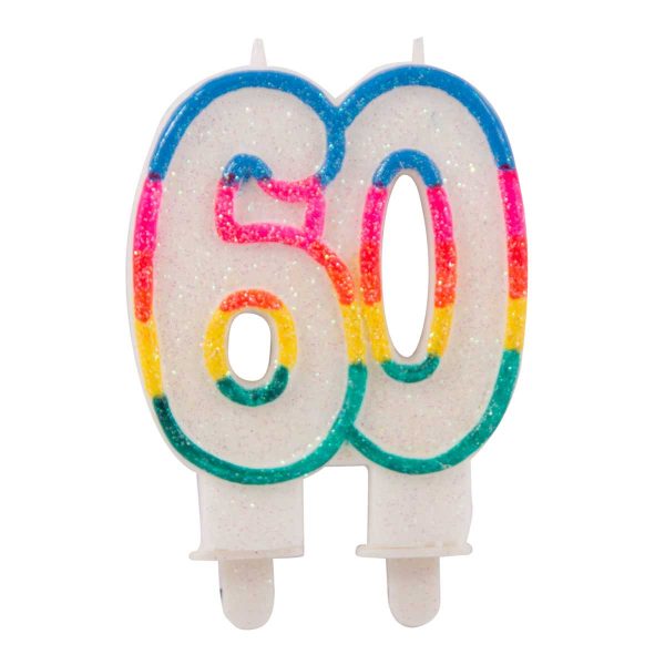 60 Jaar Glitterkaarsjes met 2 houders