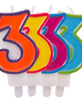 Kaars cijfer 3 in vrolijke kleuren