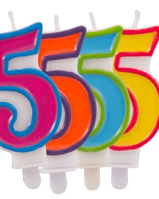 Kaars cijfer 5 in vrolijke kleuren