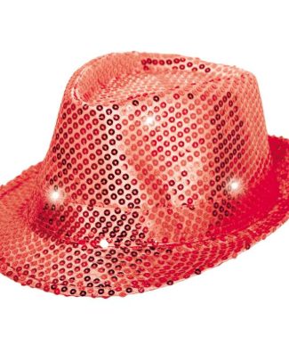 Trilby hoed rood met LED lichten en glitters