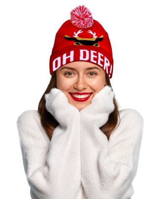 Foute kerstmuts - rood - Oh Deer! - volwassenen - acryl - wintermuts