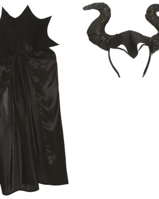 Heksen verkleedkleding cape met hoorns - Halloween kostuum - voor dames - zwart