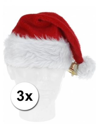 3x luxe Kerstmutsen pluche met bel