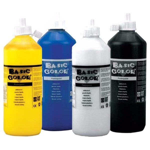Set van blauwe, gele witte en zwarte plakkaatverf van 4x 500 ml -