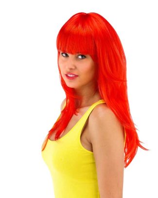 Pruik lang haar pony rood