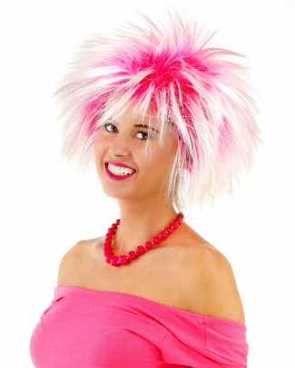 Pruik roze haar met witte pieken