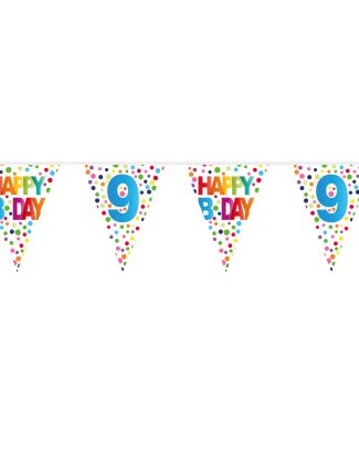 9 Jaar Happy Bday Stippen Vlaggenlijn - 10 meter