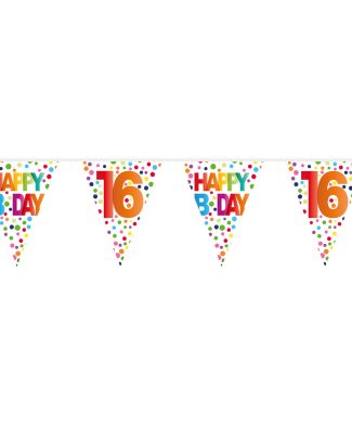 16 Jaar Happy Bday Stippen Vlaggenlijn - 10 meter