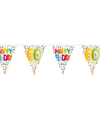 60 Jaar Happy Bday Stippen Vlaggenlijn - 10 meter
